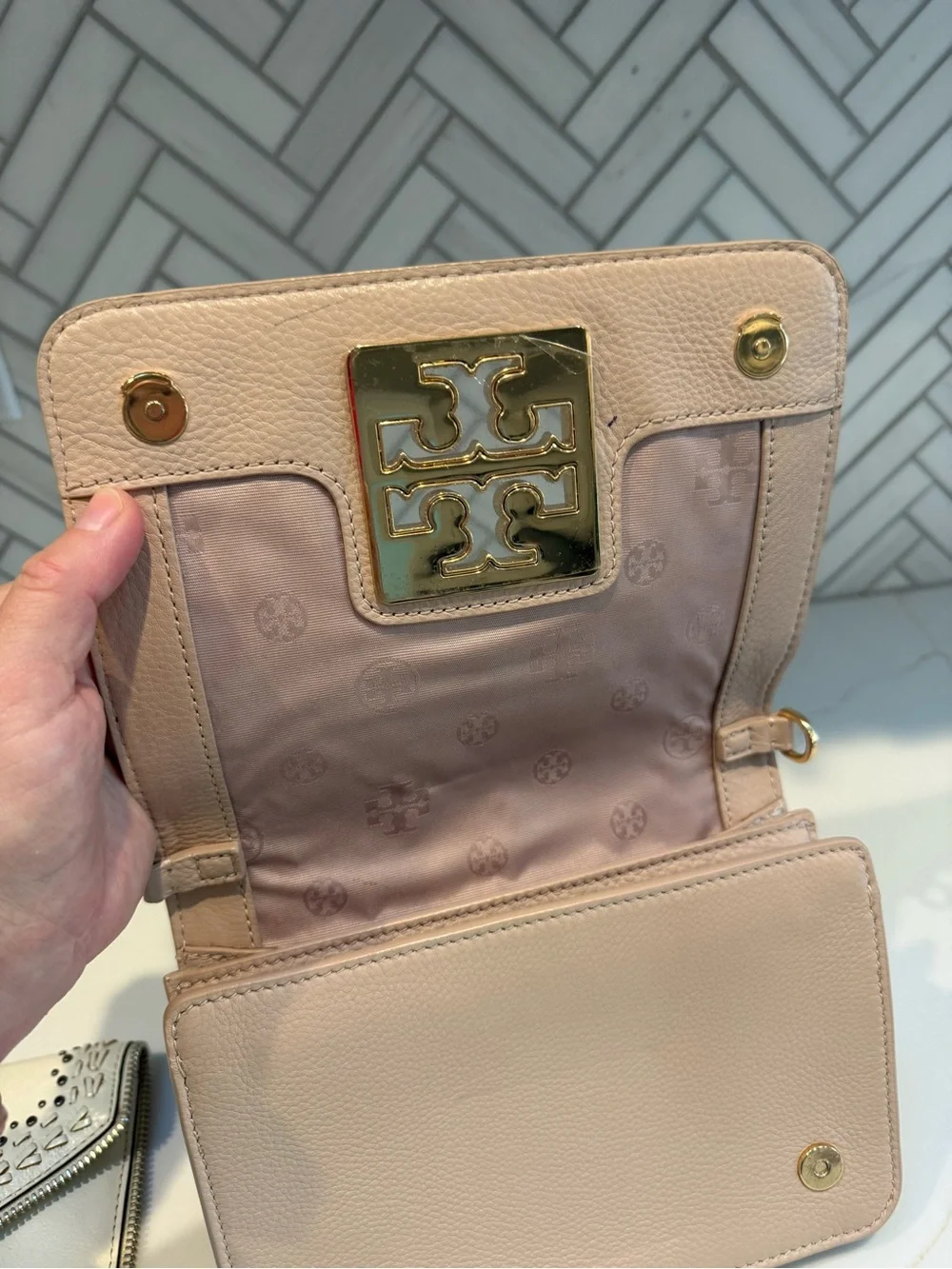 Tory Burch Kira Small Leather Crossbody - Taupe